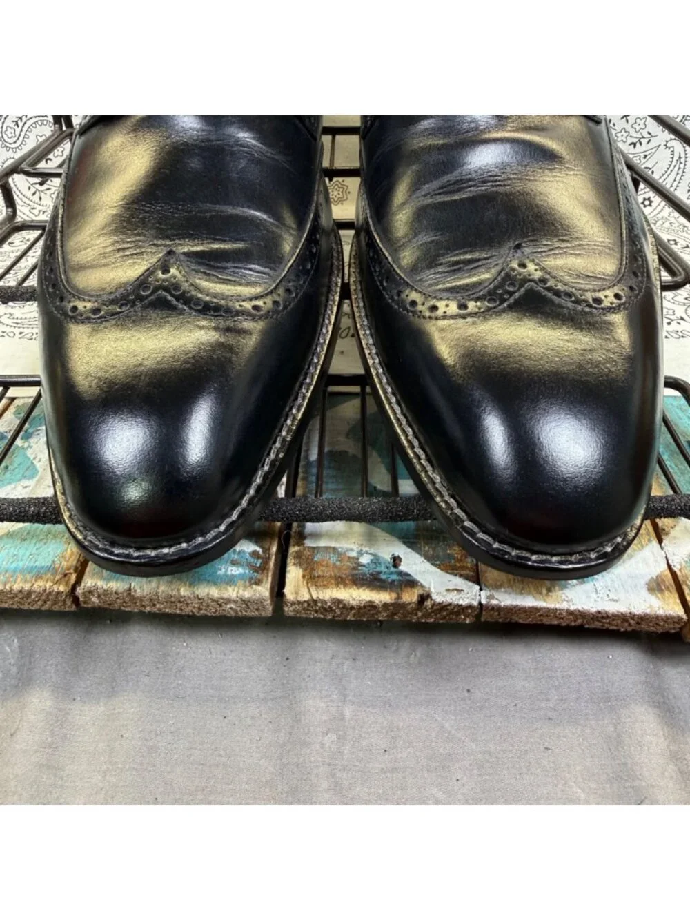 Mezlan Brogue Wing Tip Saddle Black Leather Oxford Made in Spain Men's 13M EUC